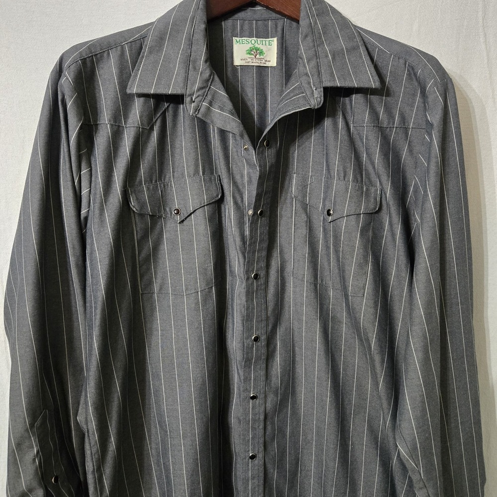 Vtg Mesquite Texas Western Wear Shirt Mens L‎ Cowboy Pearl Snap Gray Rockabilly